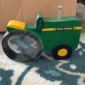 John Deere Green Wooden Tractor coin Bank